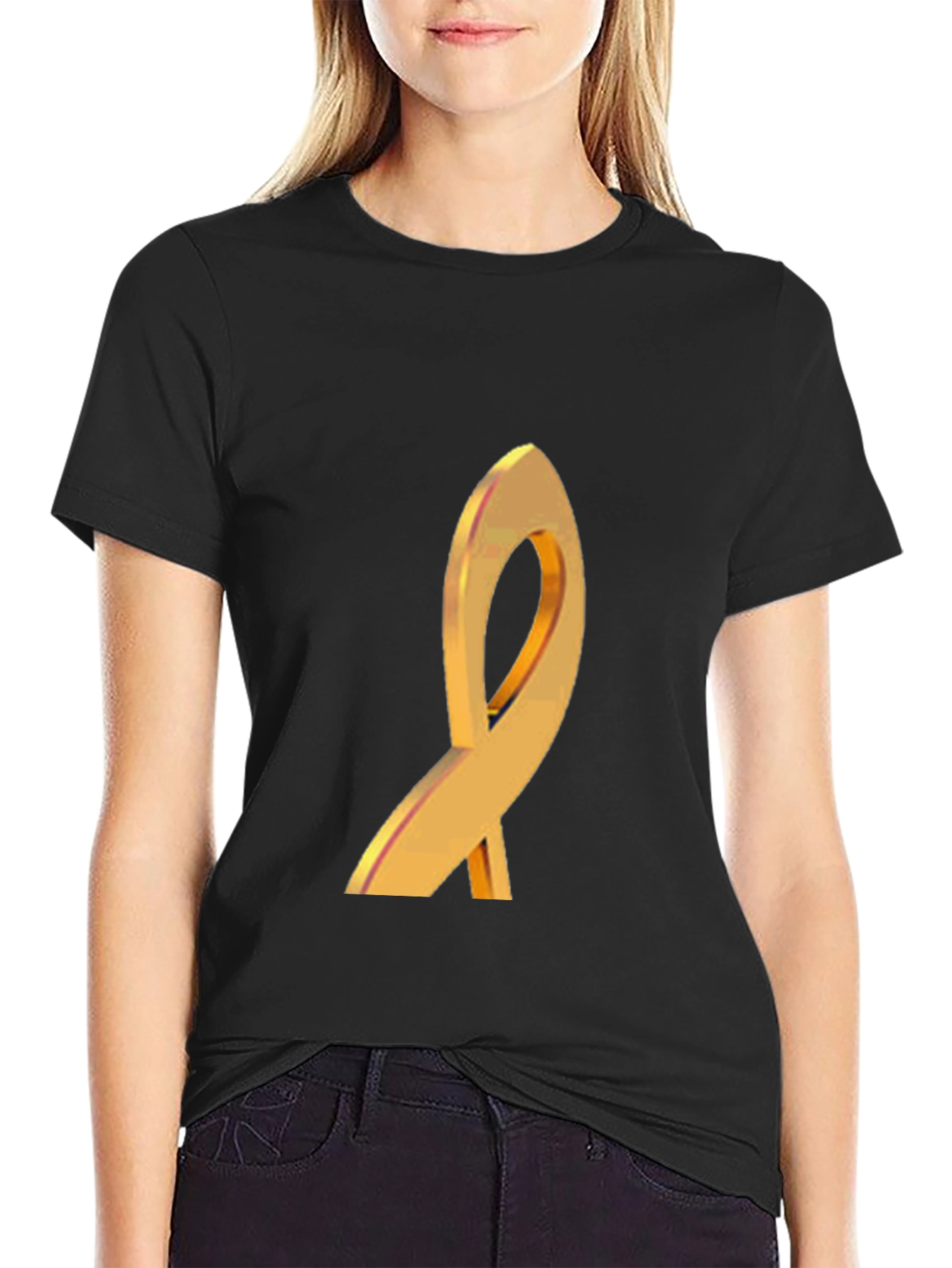 Gold Ribbon Graphic Black T-Shirt