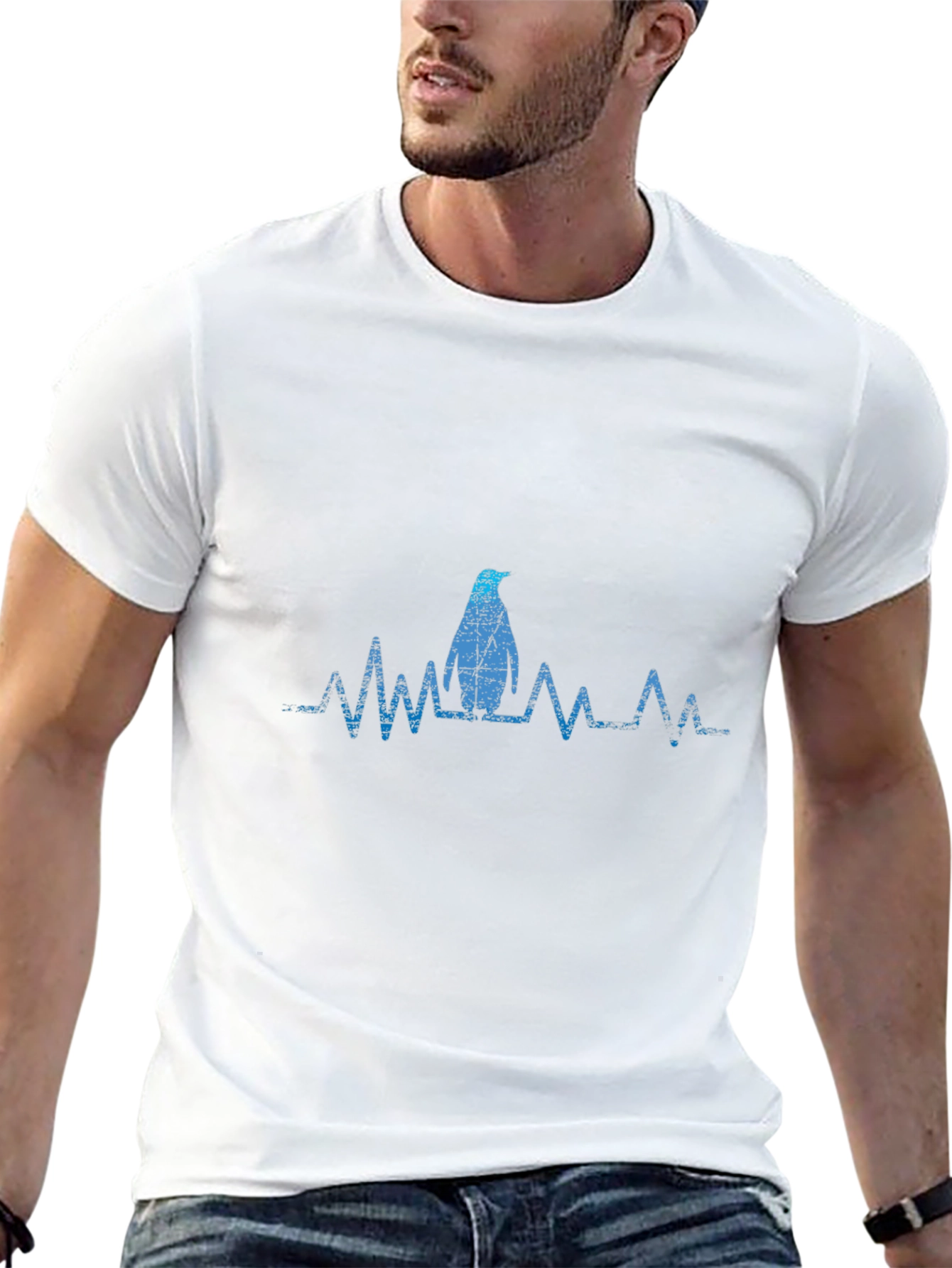 Penguin Heartbeat Graphic Tee - Cool Casual Style