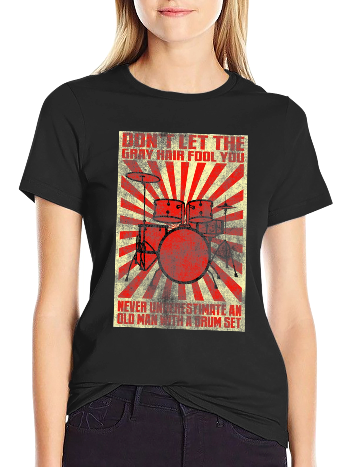 Drummer T-Shirt: Gray Hair Fool You Old Man Drum Set