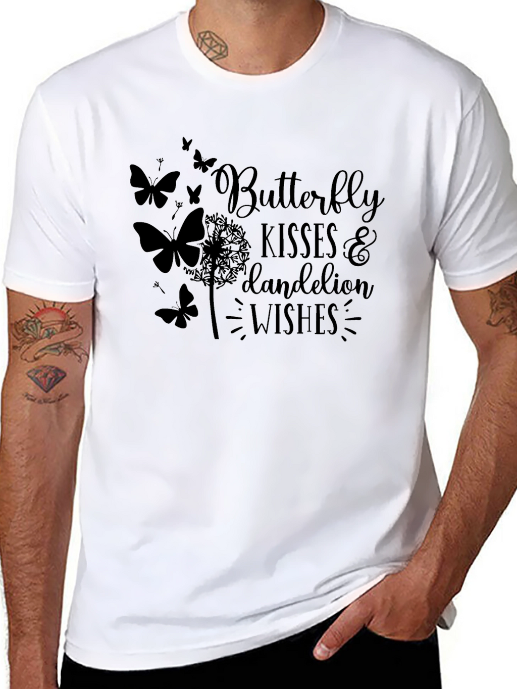 Butterfly Kisses & Dandelion Wishes Black T-Shirt