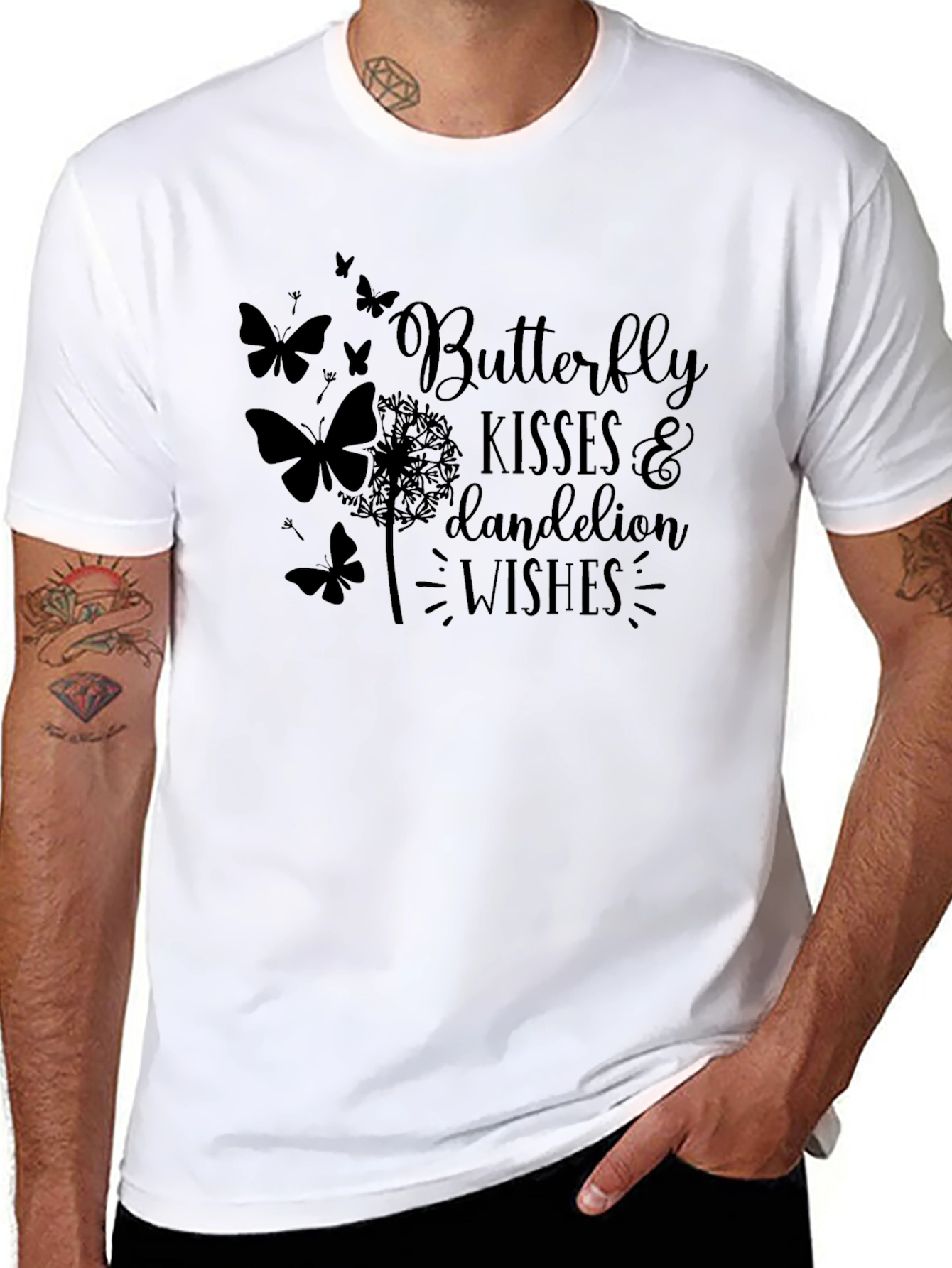 Butterfly Kisses & Dandelion Wishes Black T-Shirt