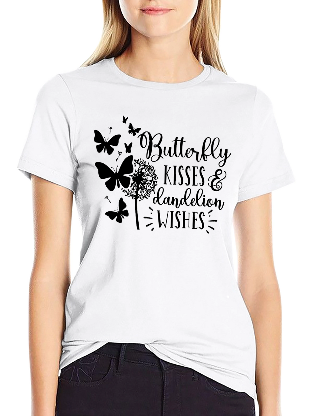 Butterfly Kisses & Dandelion Wishes Black T-Shirt