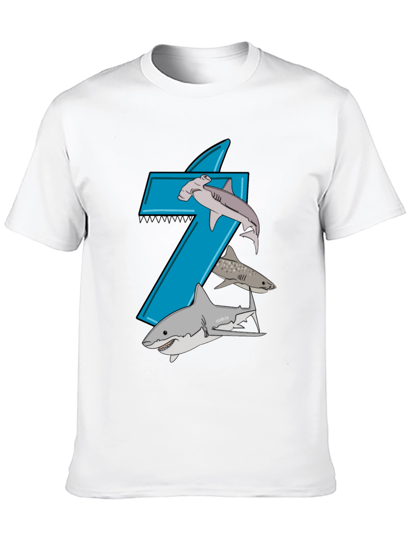 Shark-Themed Number 7 Birthday T-Shirt