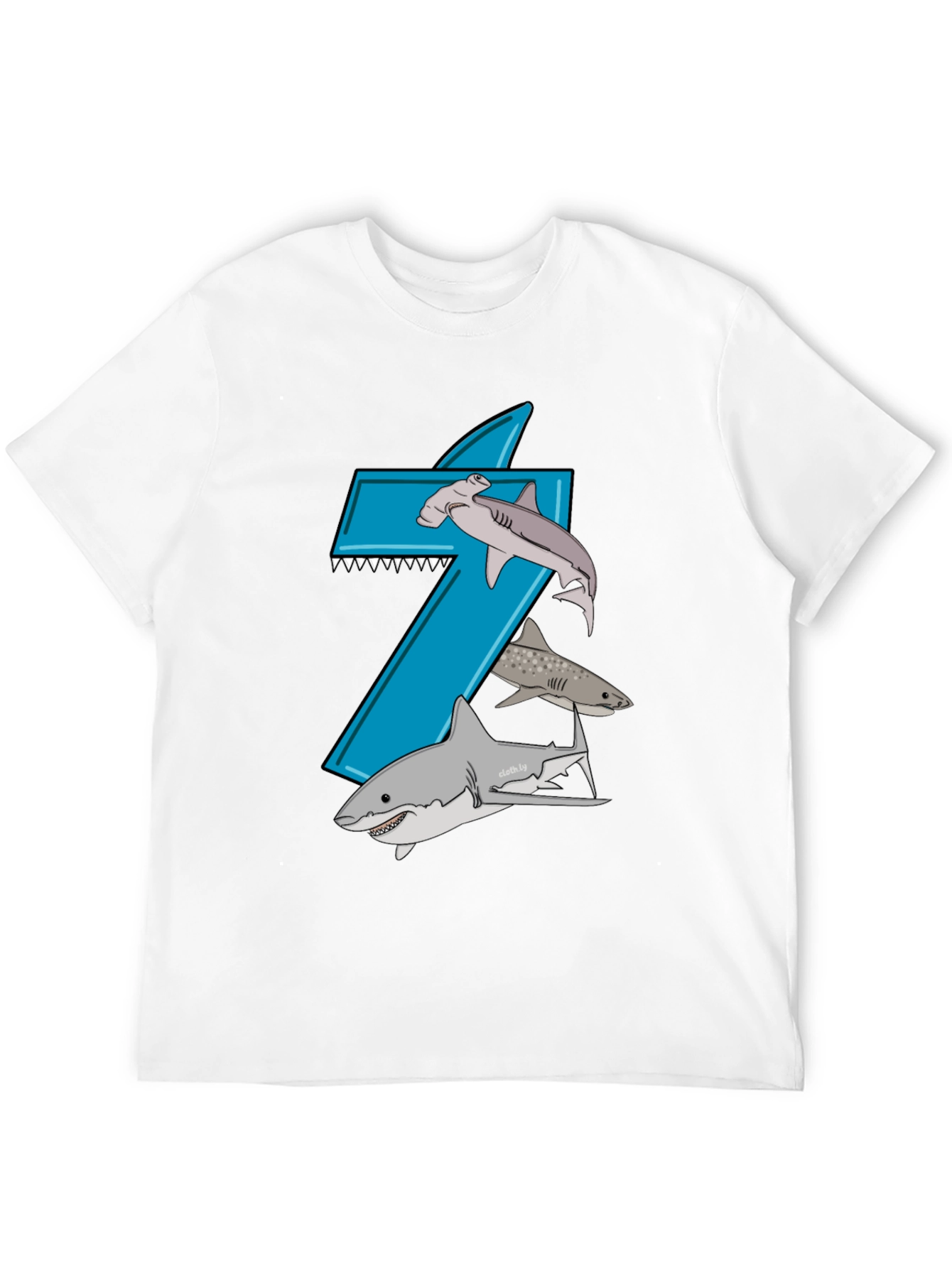 Shark-Themed Number 7 Birthday T-Shirt