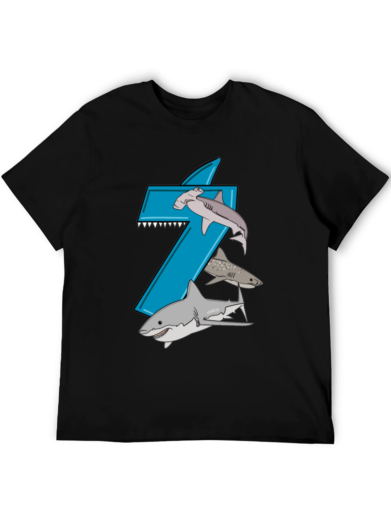 Shark-Themed Number 7 Birthday T-Shirt