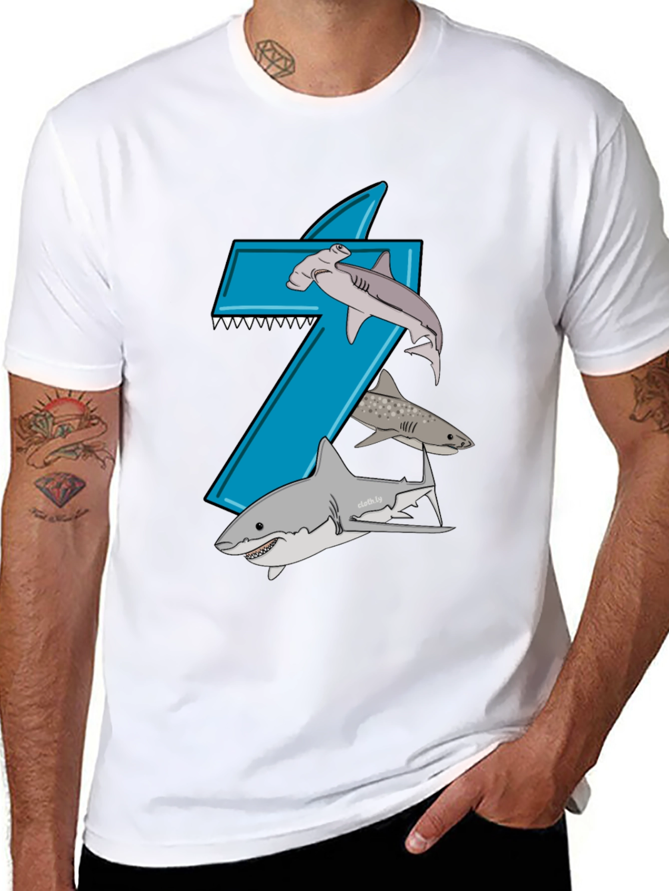 Shark-Themed Number 7 Birthday T-Shirt