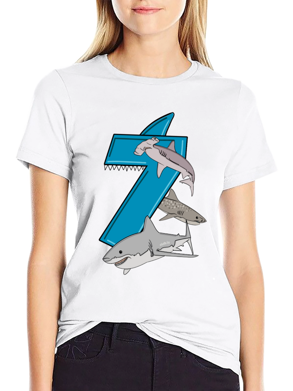 Shark-Themed Number 7 Birthday T-Shirt