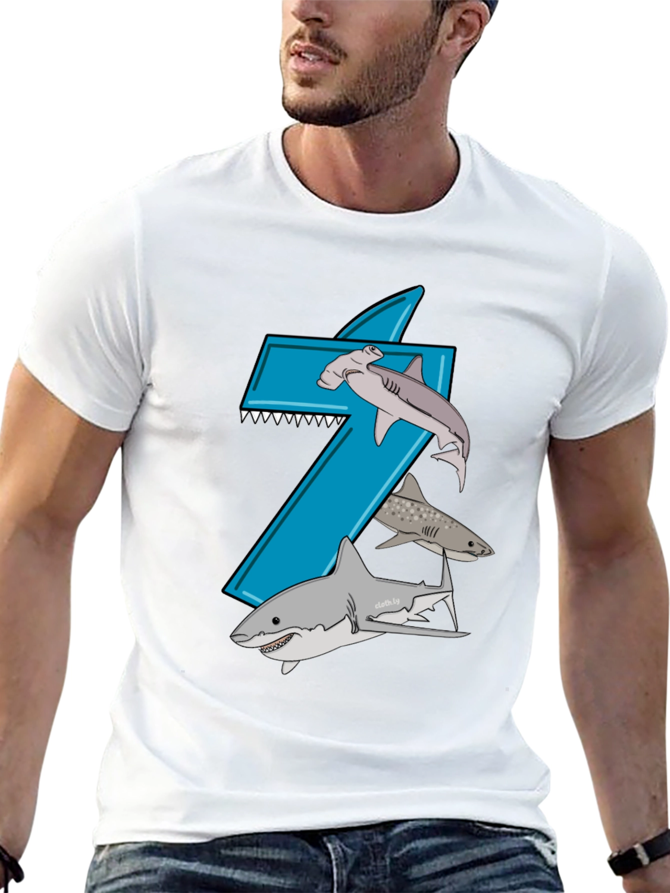 Shark-Themed Number 7 Birthday T-Shirt