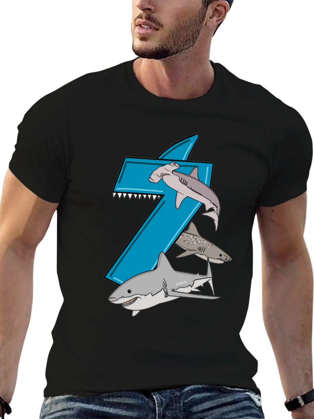 Shark-Themed Number 7 Birthday T-Shirt