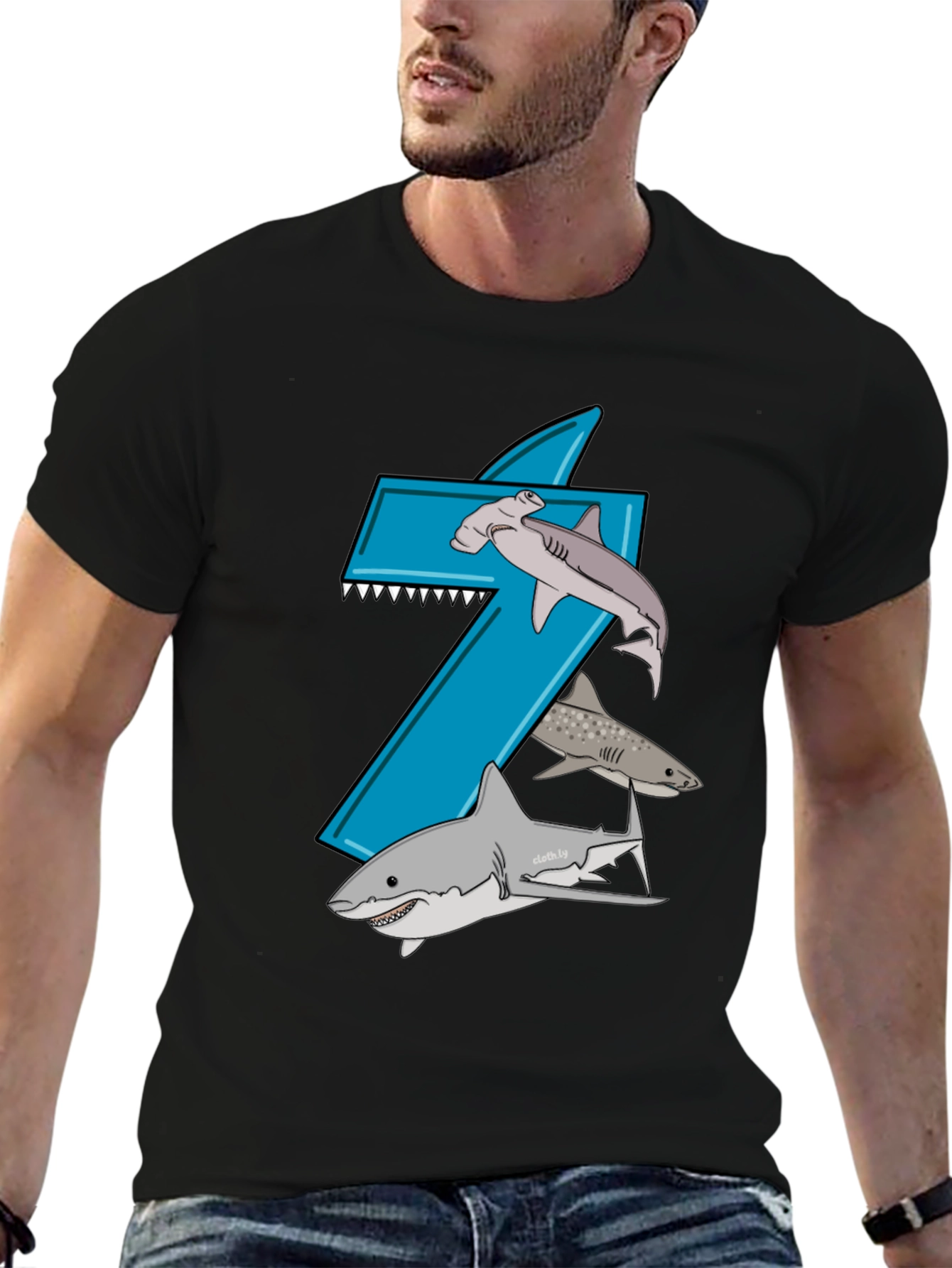 Shark-Themed Number 7 Birthday T-Shirt
