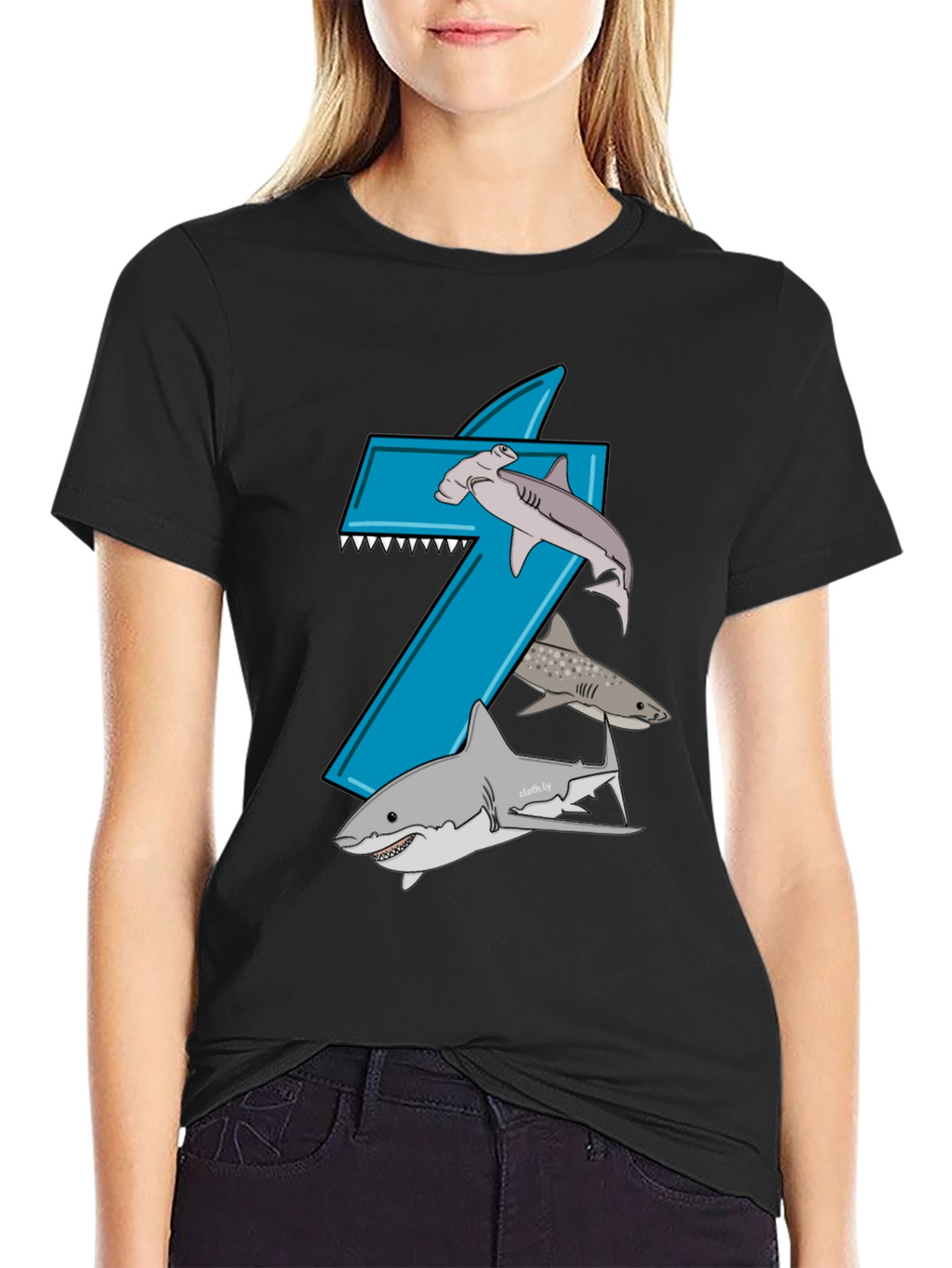 Shark-Themed Number 7 Birthday T-Shirt