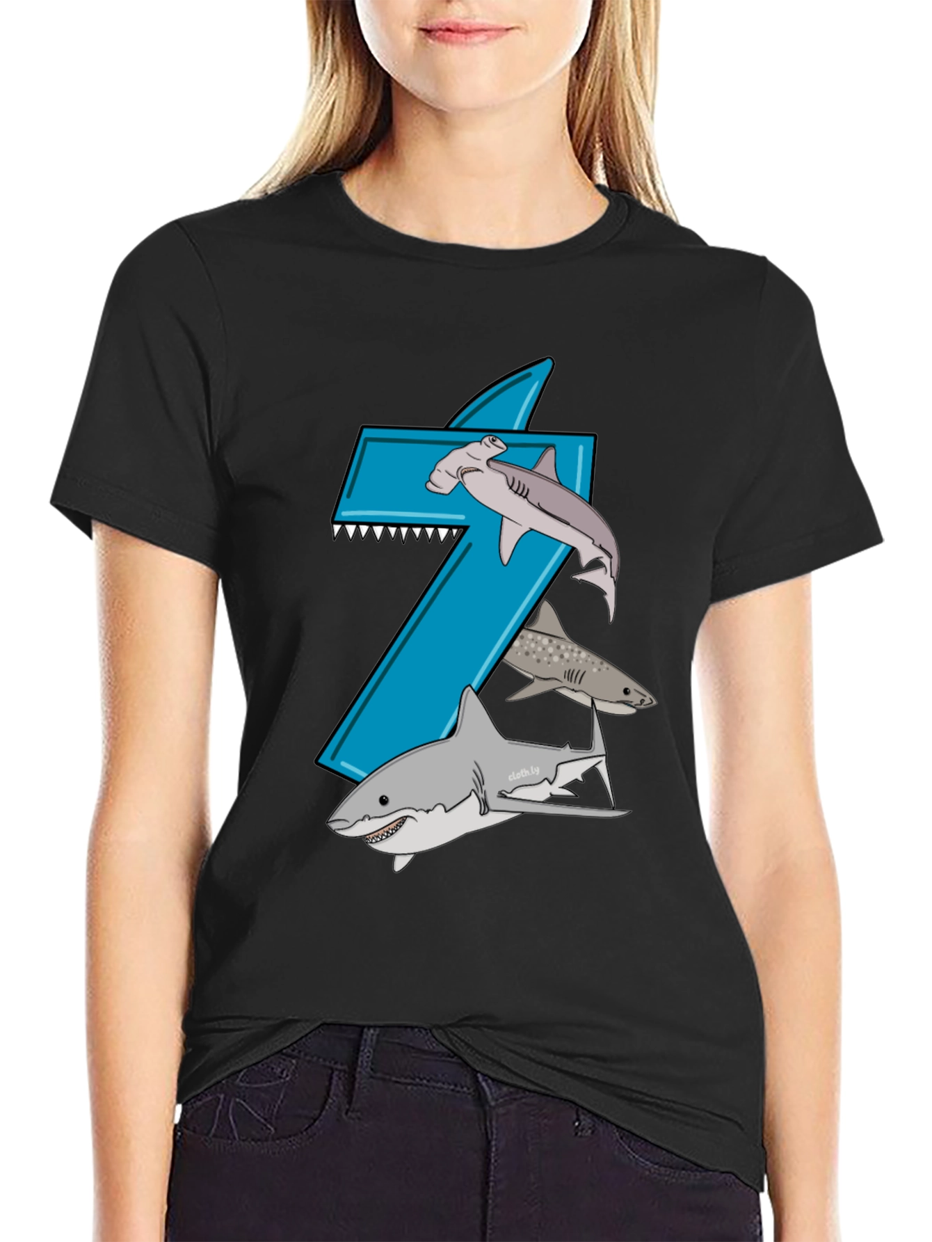 Shark-Themed Number 7 Birthday T-Shirt