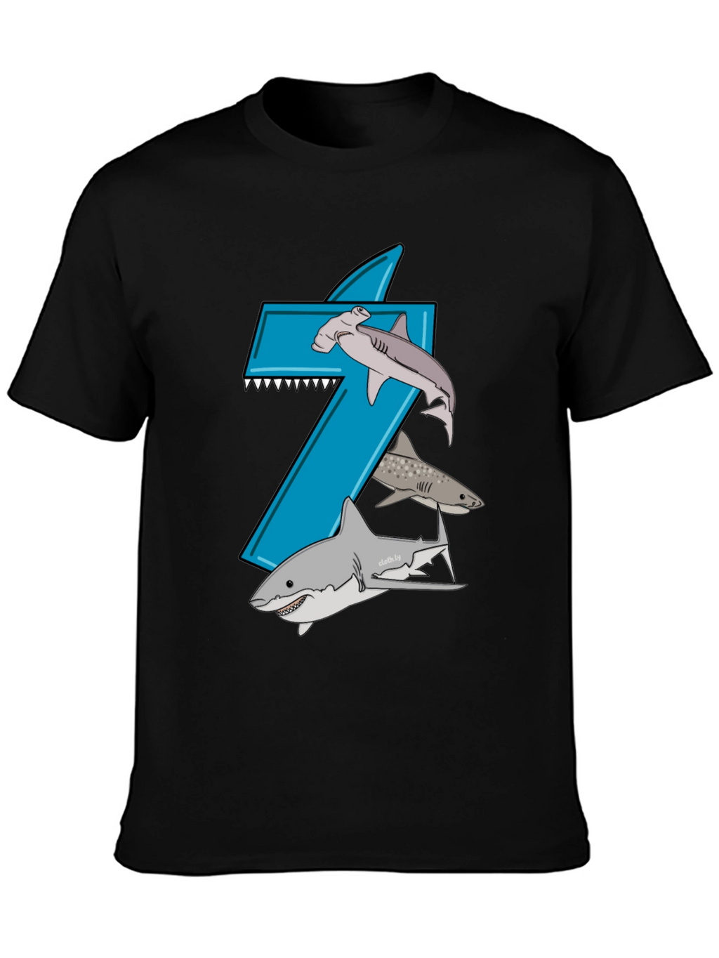 Shark-Themed Number 7 Birthday T-Shirt