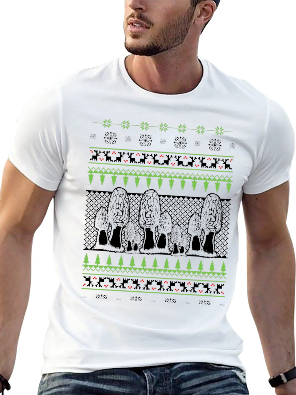 Novelty Morel Mushroom Ugly Christmas Sweater T-Shirt