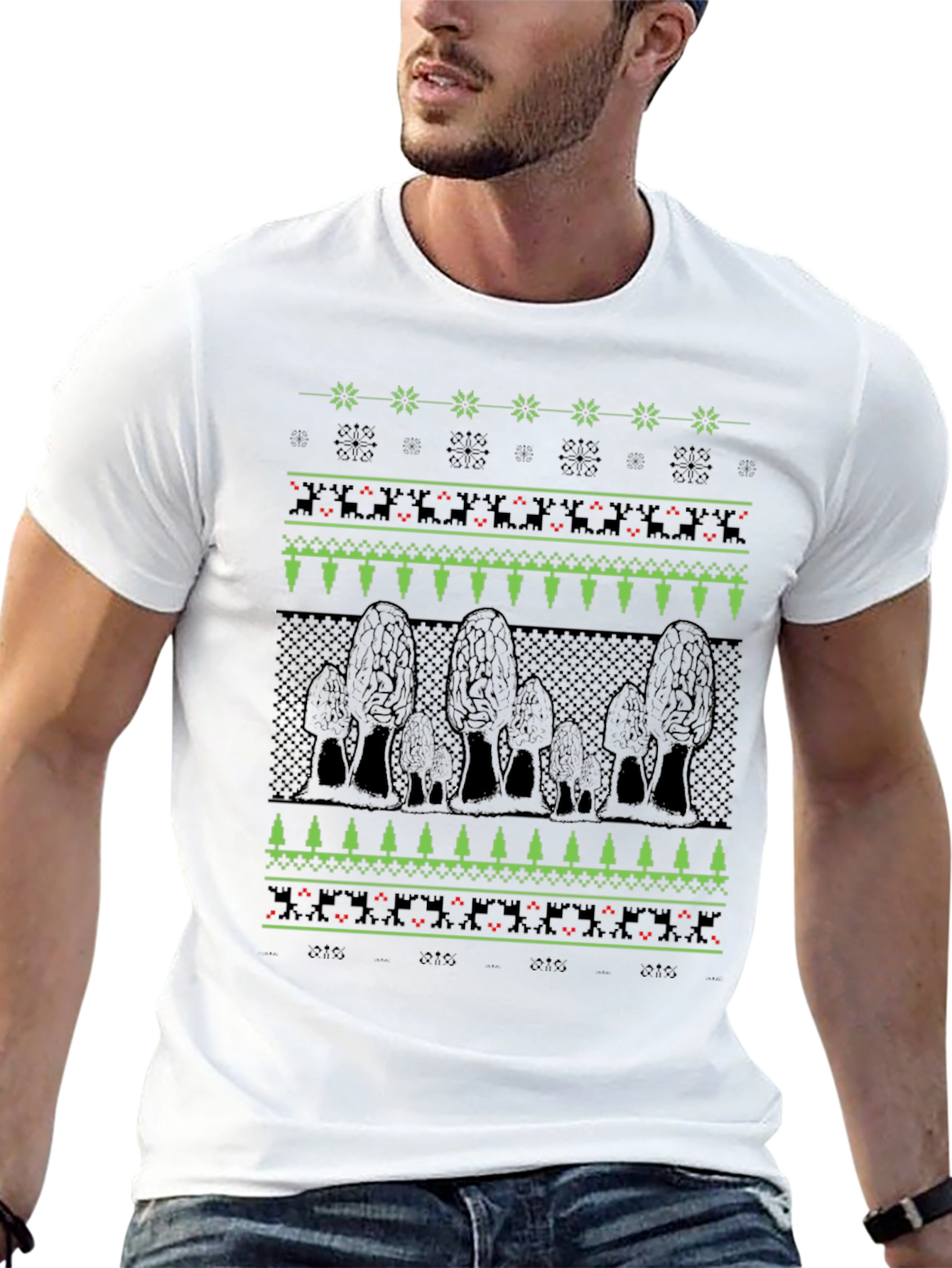 Novelty Morel Mushroom Ugly Christmas Sweater T-Shirt