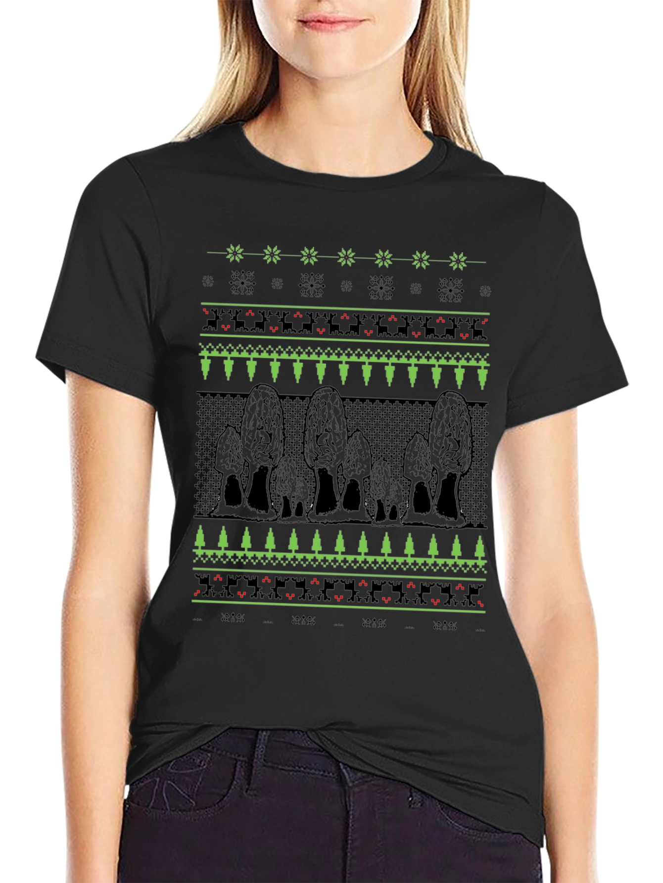 Novelty Morel Mushroom Ugly Christmas Sweater T-Shirt