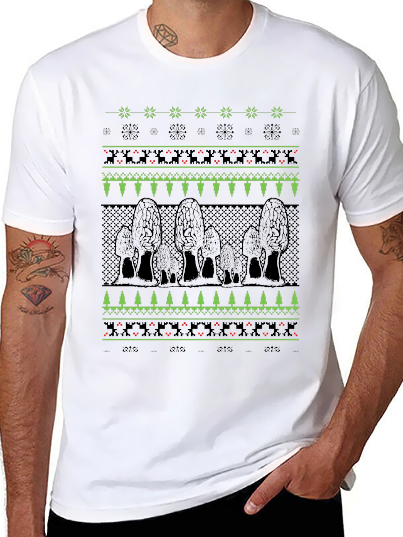 Novelty Morel Mushroom Ugly Christmas Sweater T-Shirt