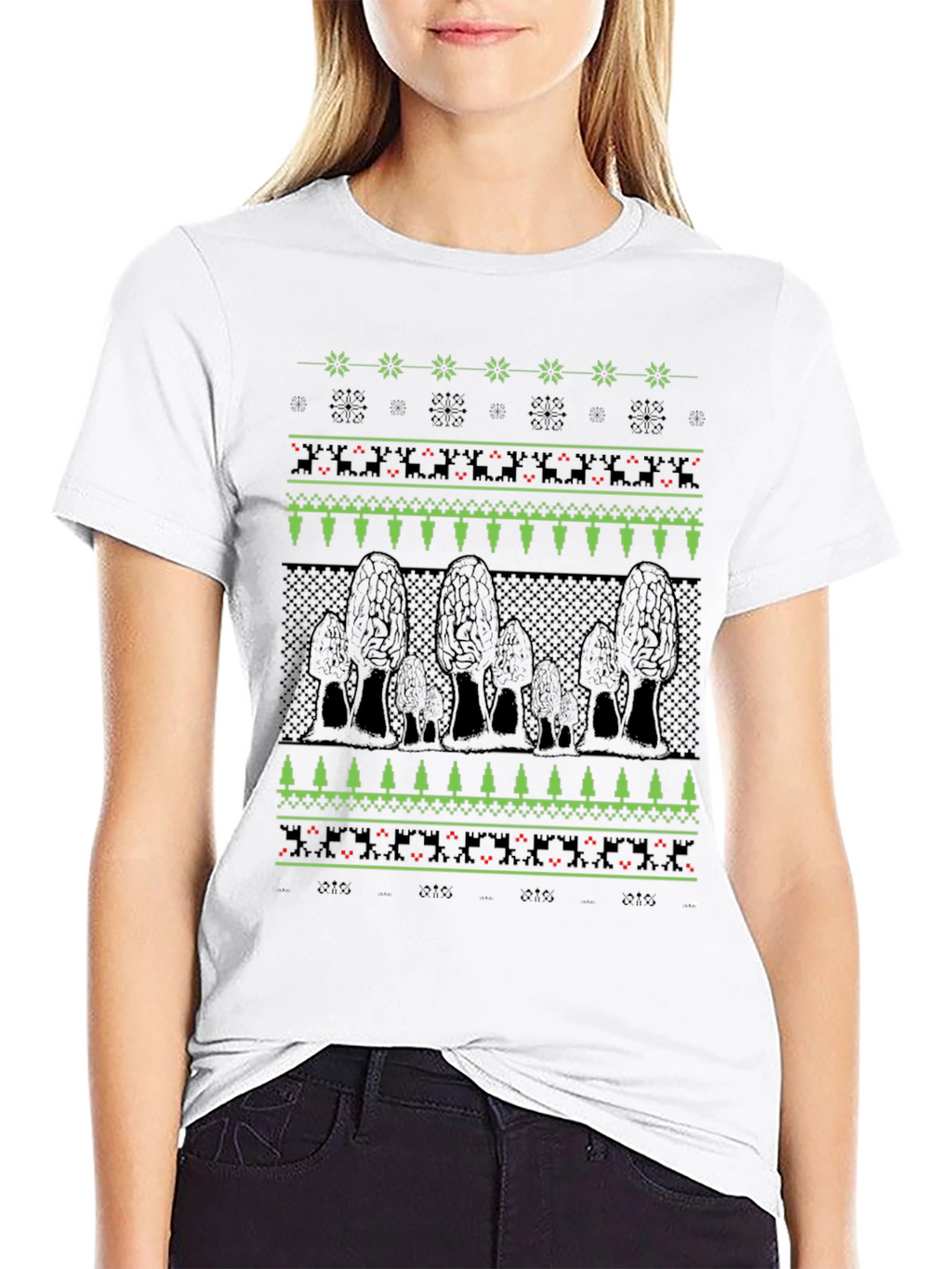 Novelty Morel Mushroom Ugly Christmas Sweater T-Shirt