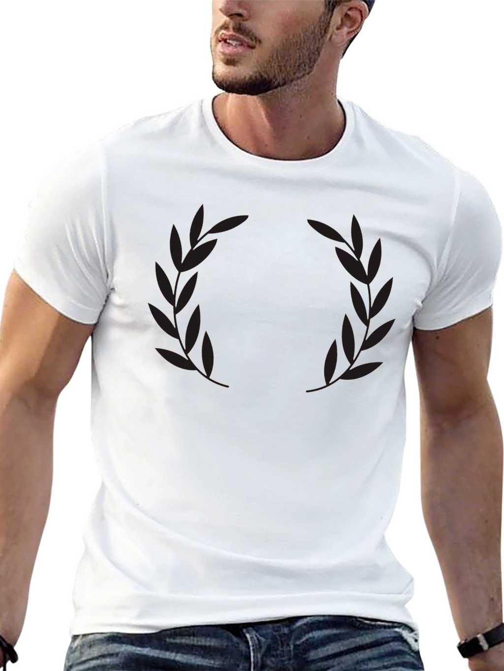 Mens Black Laurel Wreath Graphic T-Shirt