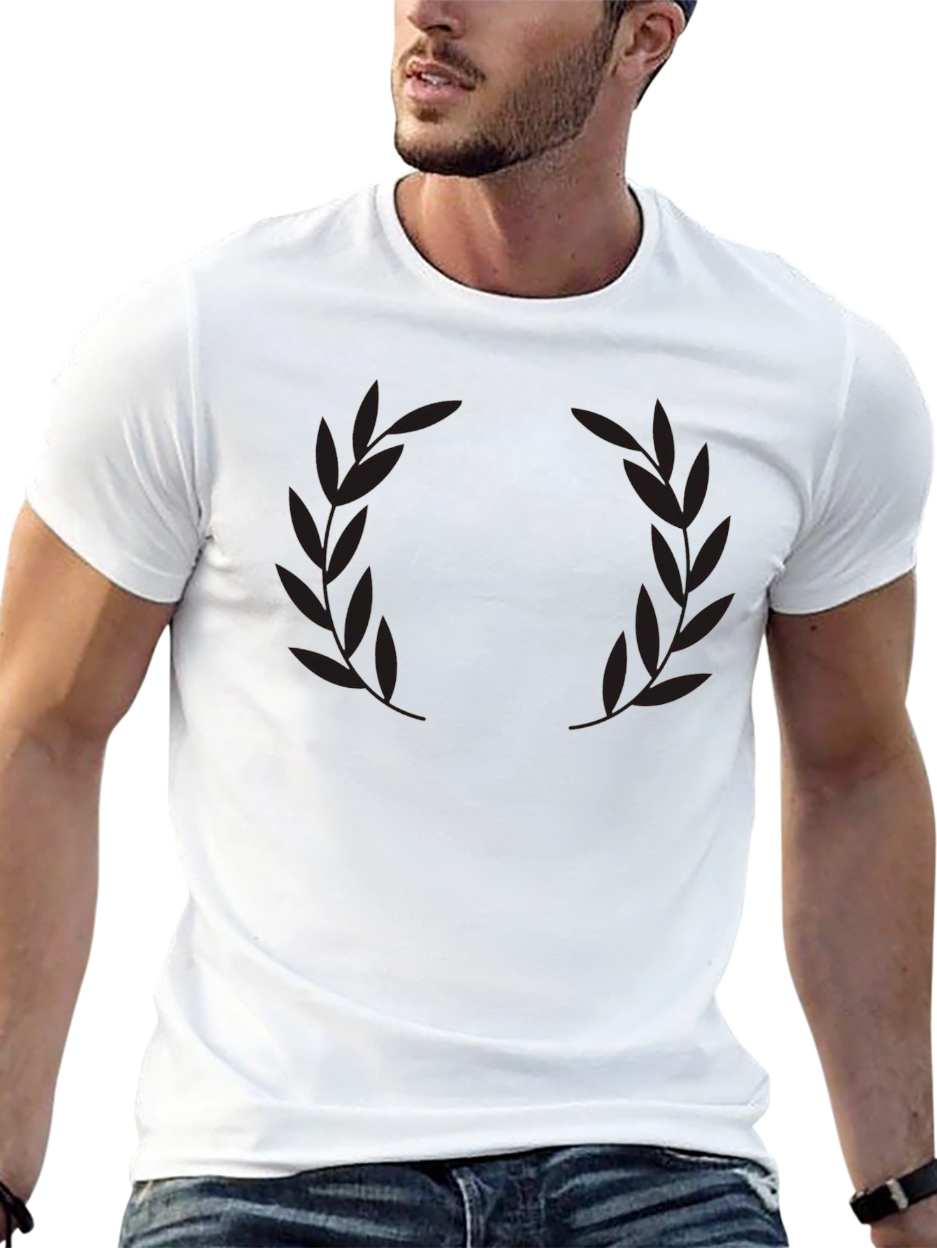 Mens Black Laurel Wreath Graphic T-Shirt