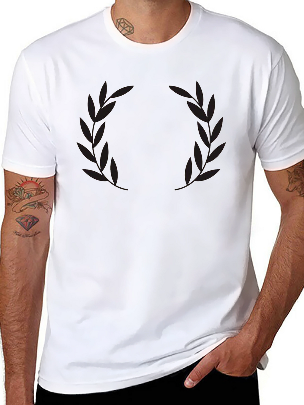 Mens Black Laurel Wreath Graphic T-Shirt