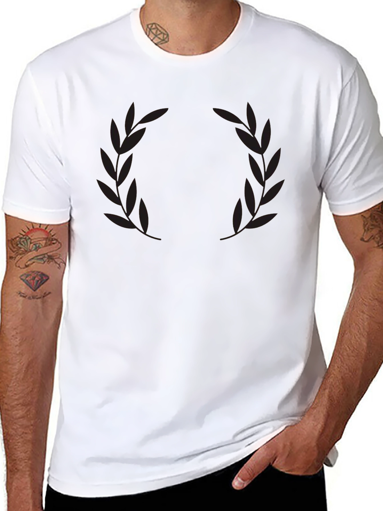 Mens Black Laurel Wreath Graphic T-Shirt