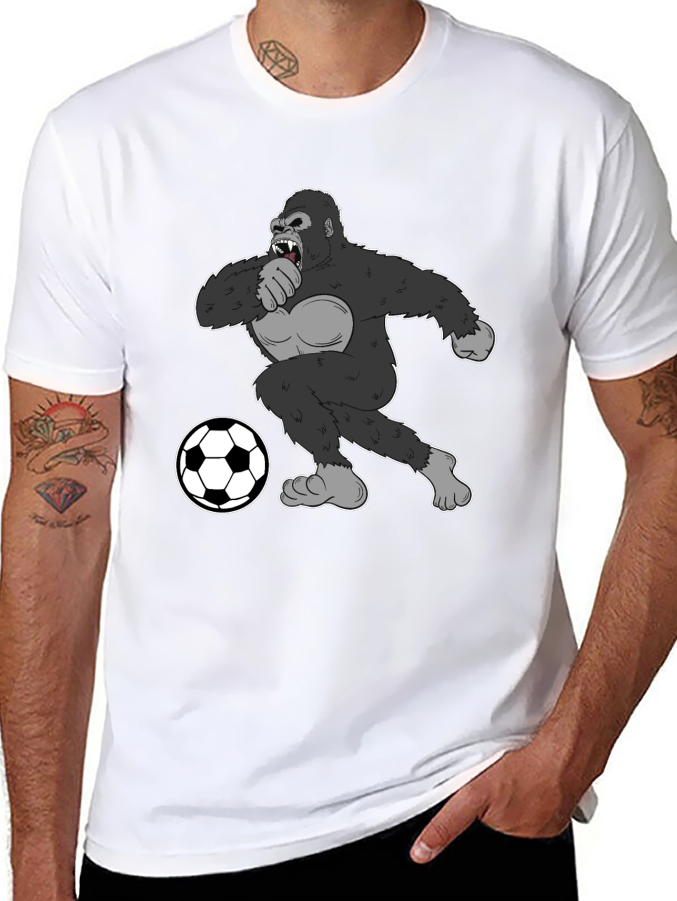 Gorilla Soccer Fan T-Shirt - Black Graphic Tee