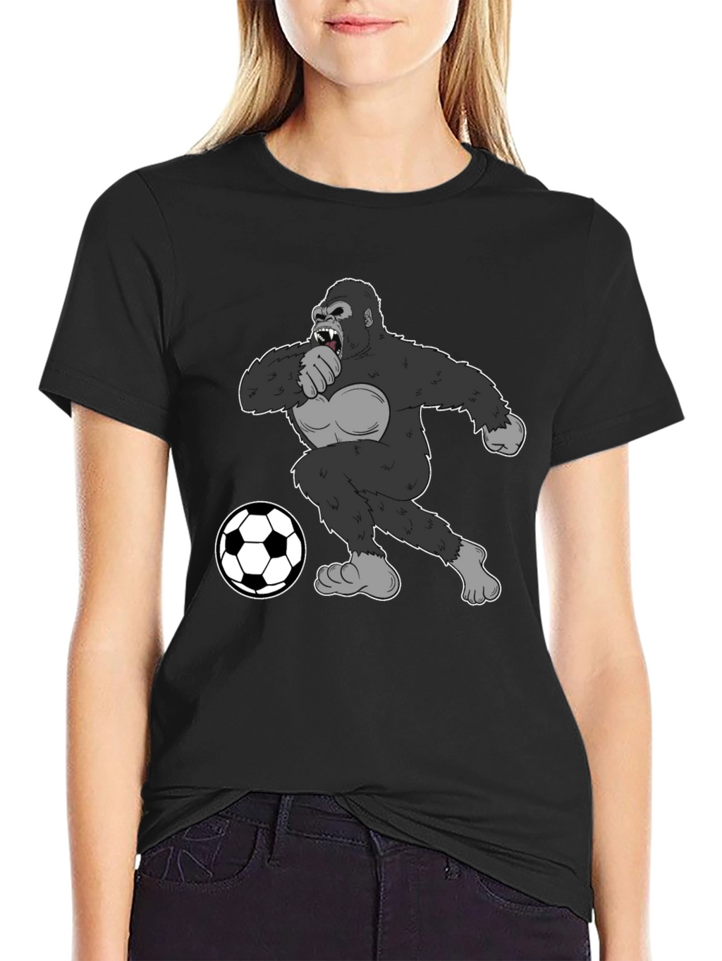 Gorilla Soccer Fan T-Shirt - Black Graphic Tee