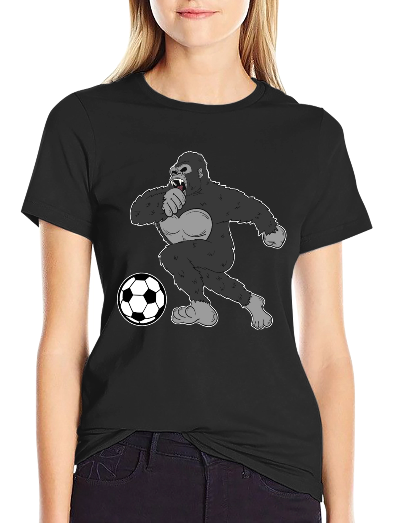 Gorilla Soccer Fan T-Shirt - Black Graphic Tee