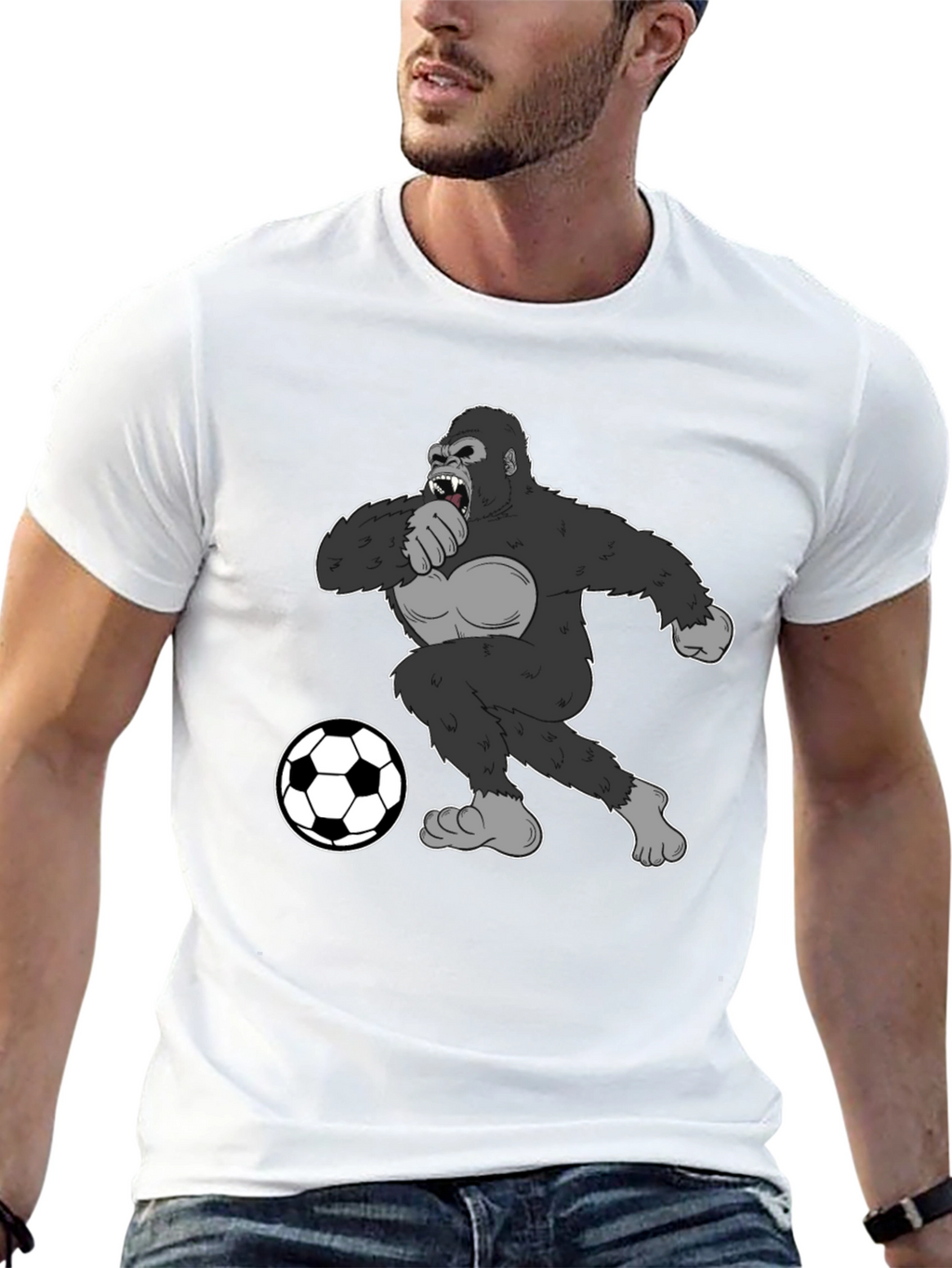 Gorilla Soccer Fan T-Shirt - Black Graphic Tee