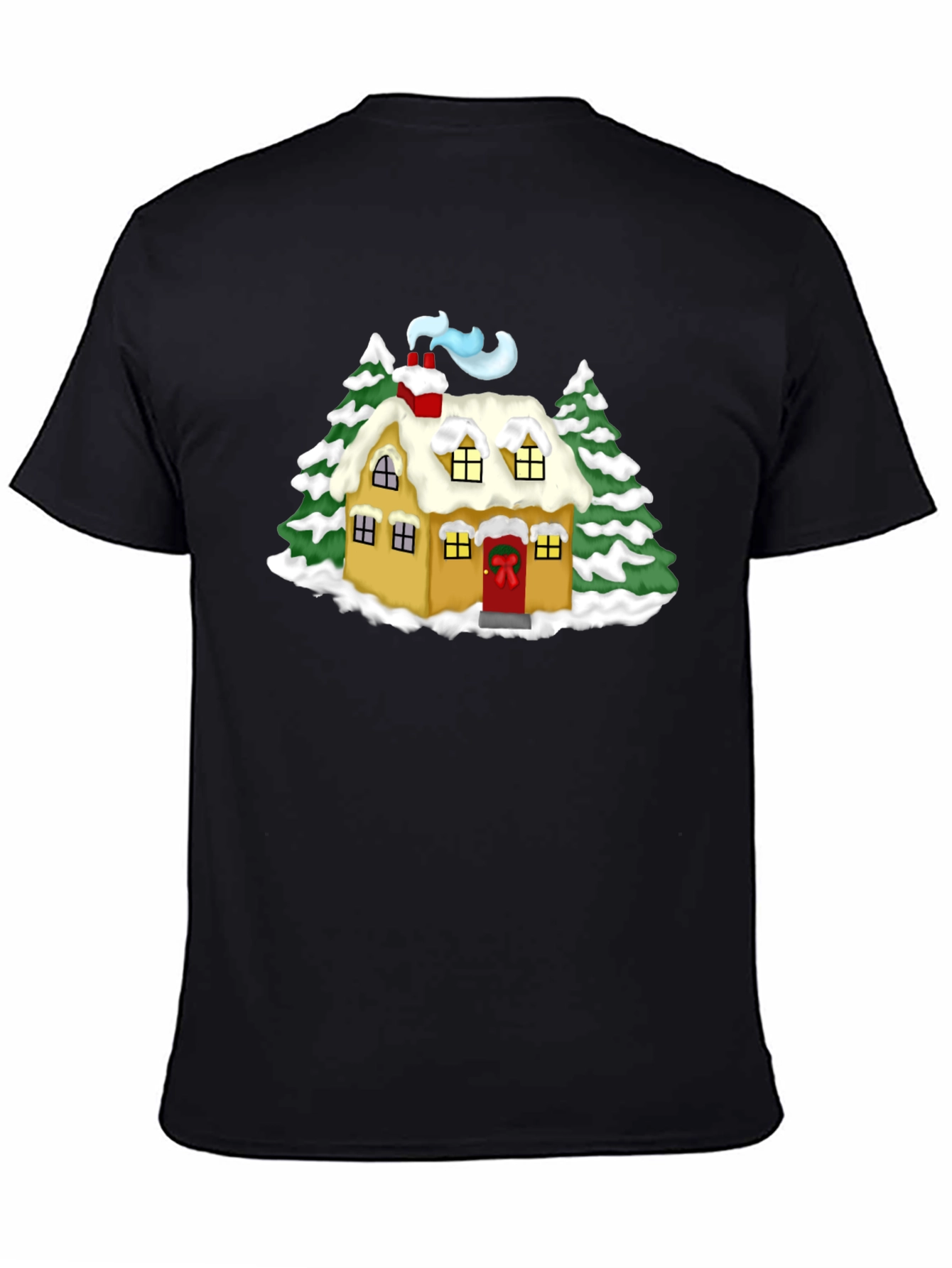 Whimsical Winter House Graphic Tee - Black