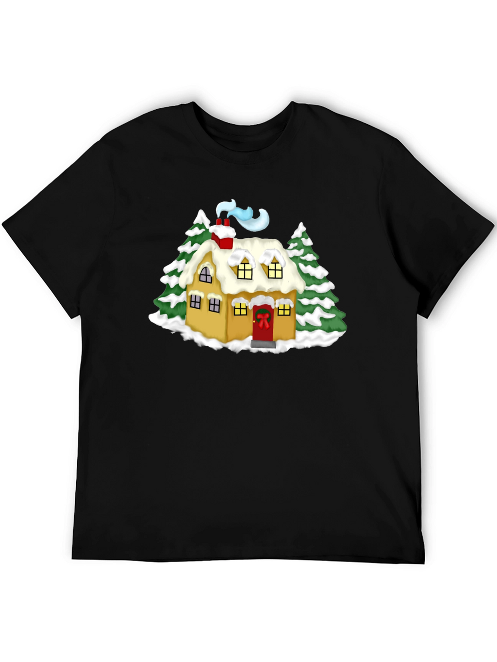 Whimsical Winter House Graphic Tee - Black