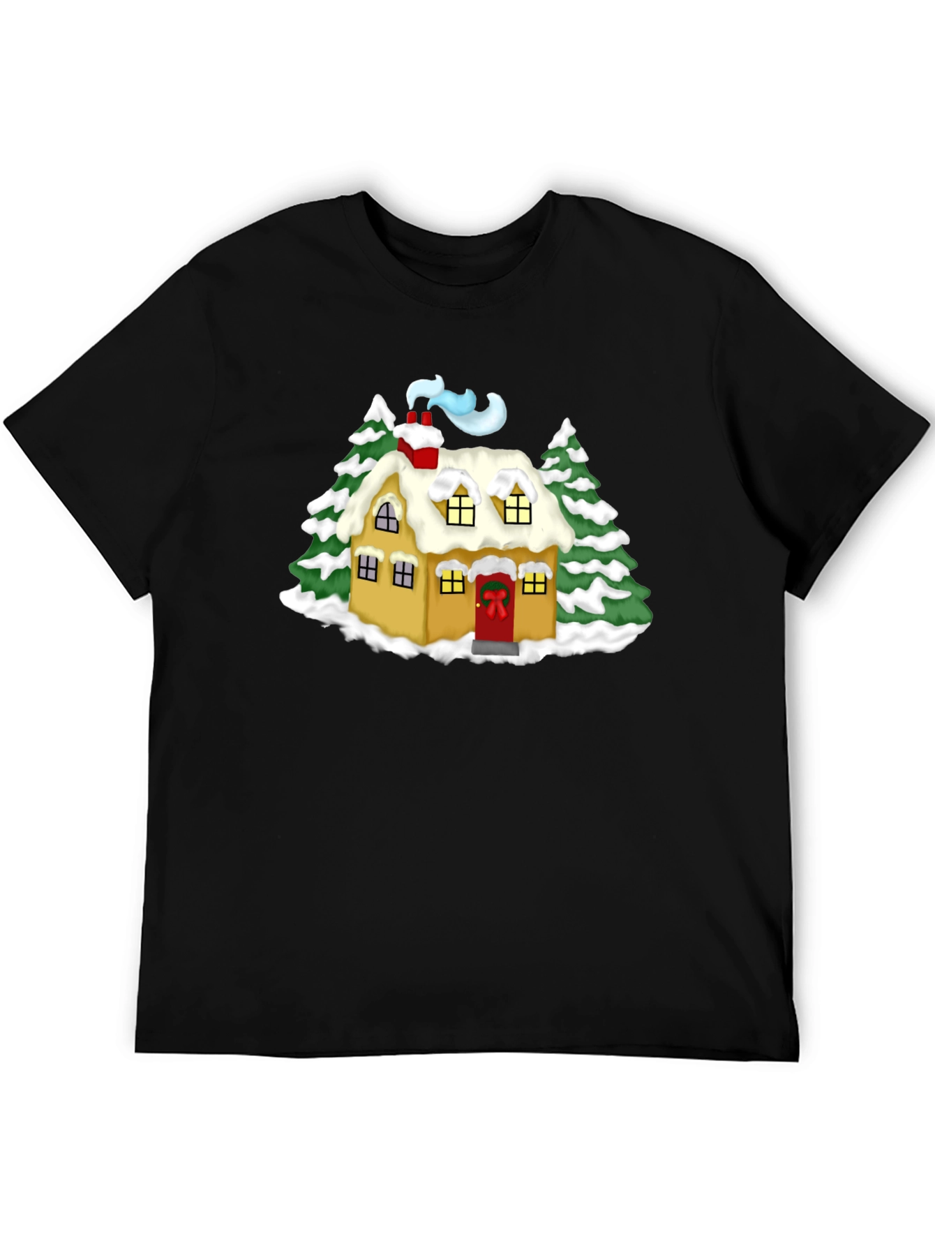Whimsical Winter House Graphic Tee - Black
