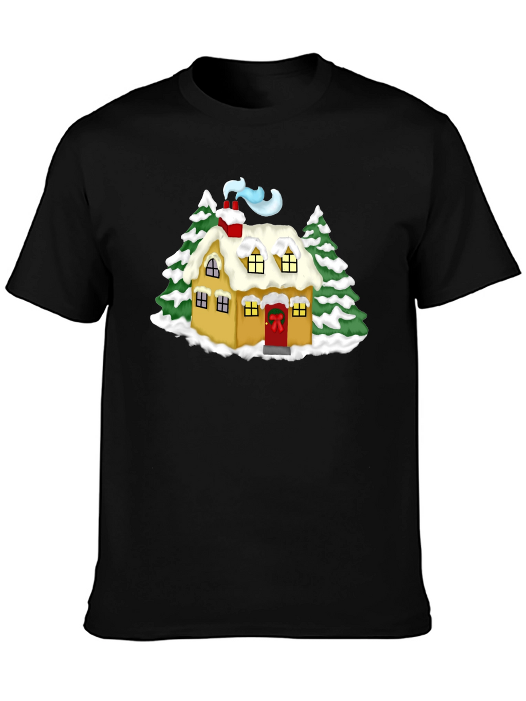 Whimsical Winter House Graphic Tee - Black