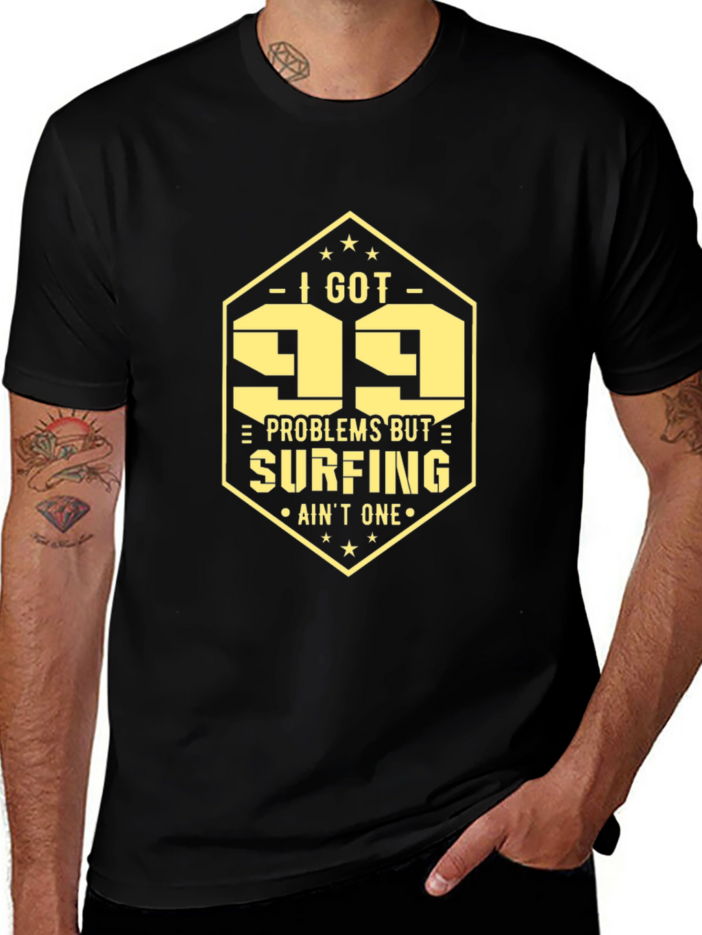 99 Problems Surfing T-Shirt: Mens Black Tee