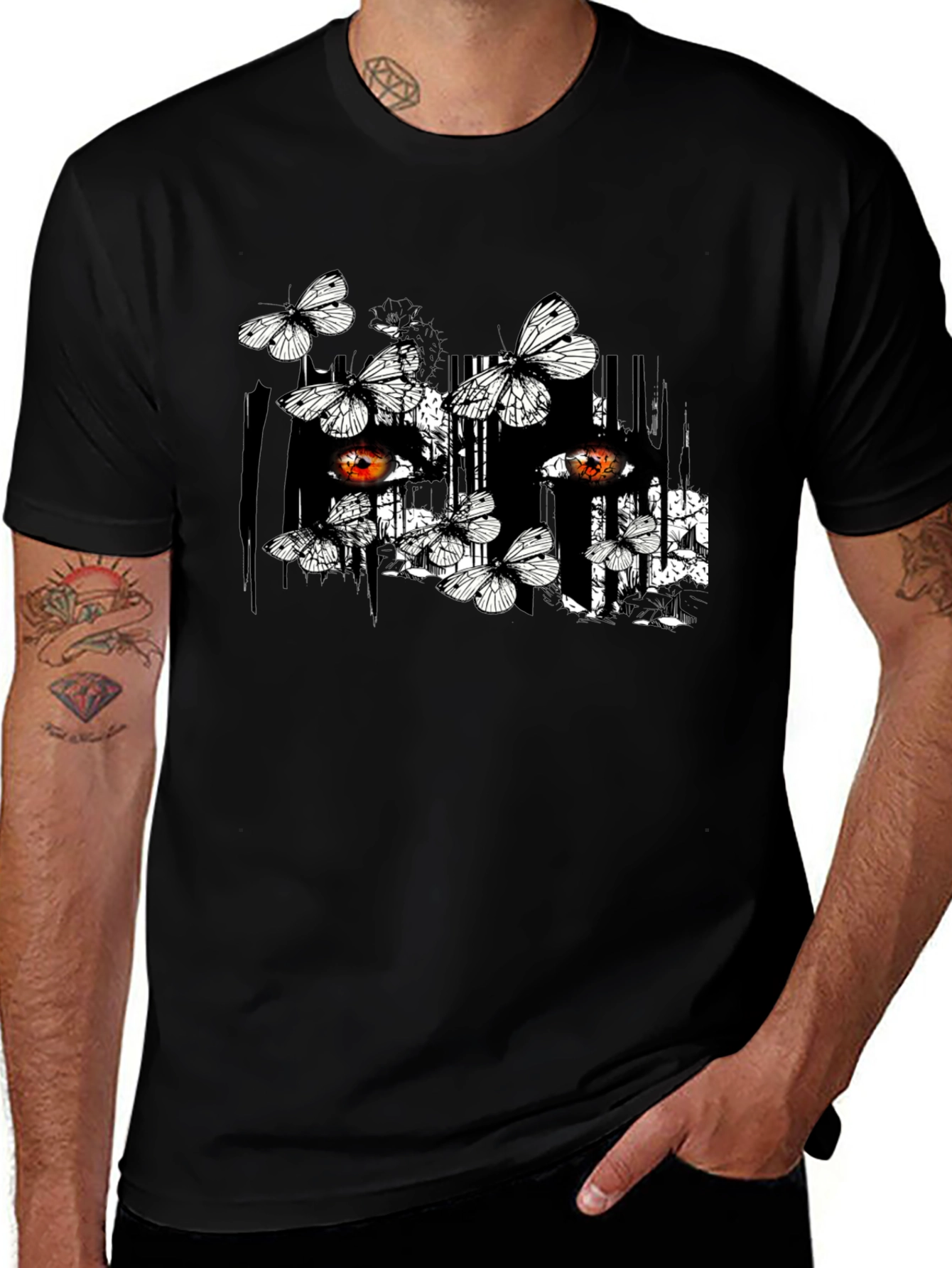 Butterfly & Eye Graphic Black T-Shirt