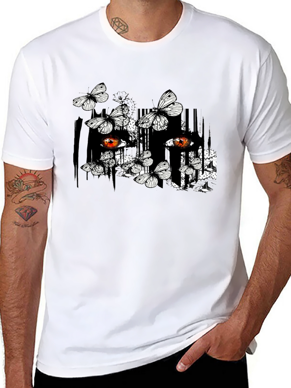 Butterfly & Eye Graphic Black T-Shirt