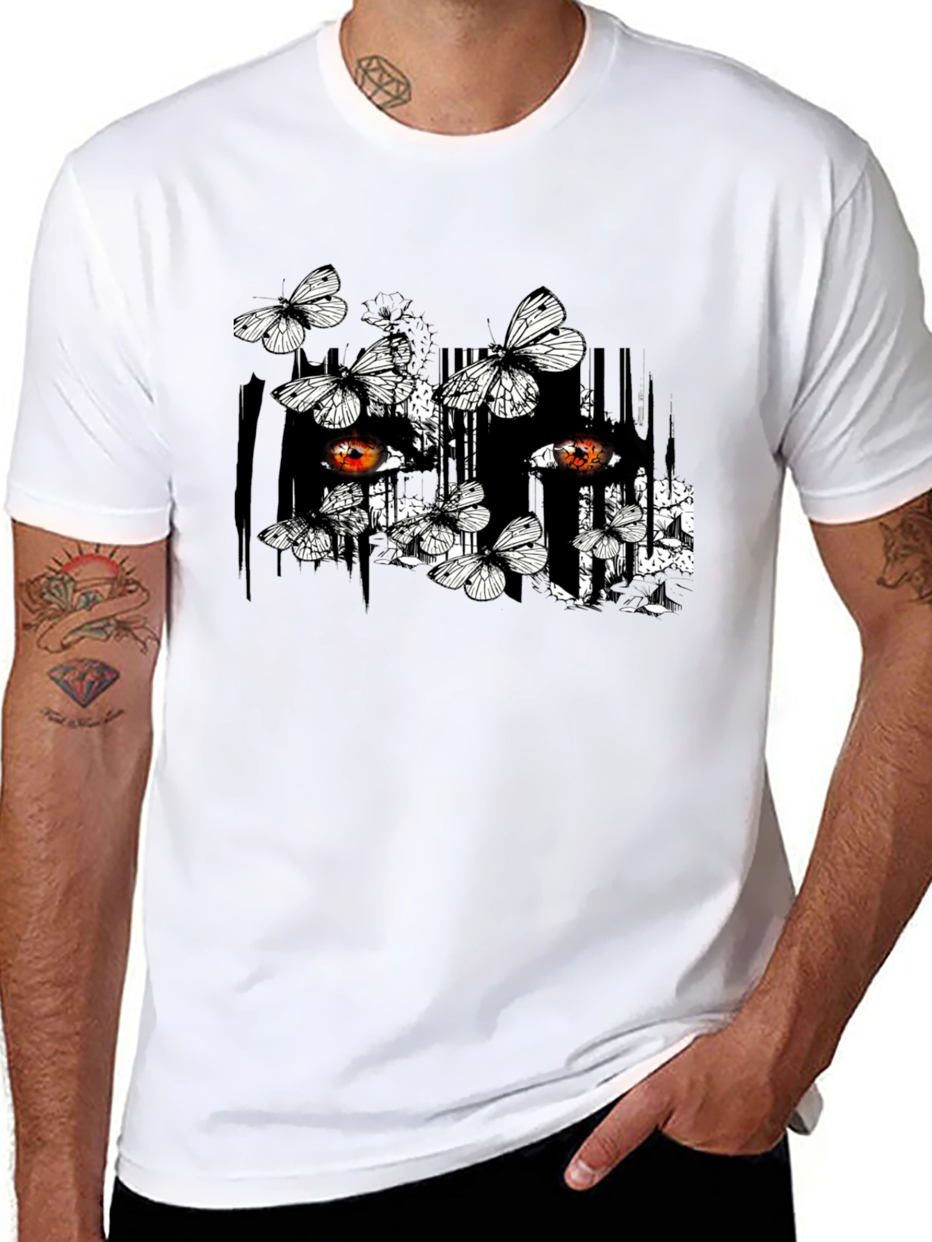 Butterfly & Eye Graphic Black T-Shirt