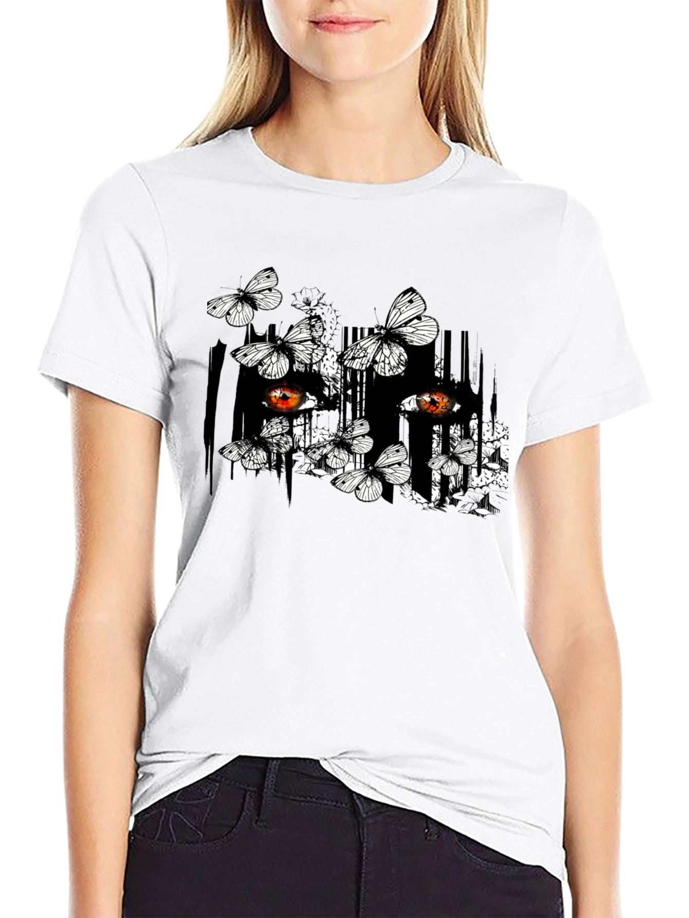 Butterfly & Eye Graphic Black T-Shirt