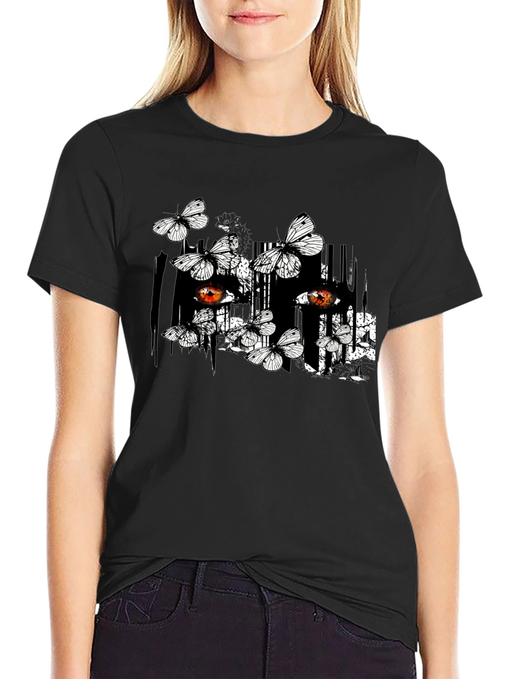 Butterfly & Eye Graphic Black T-Shirt