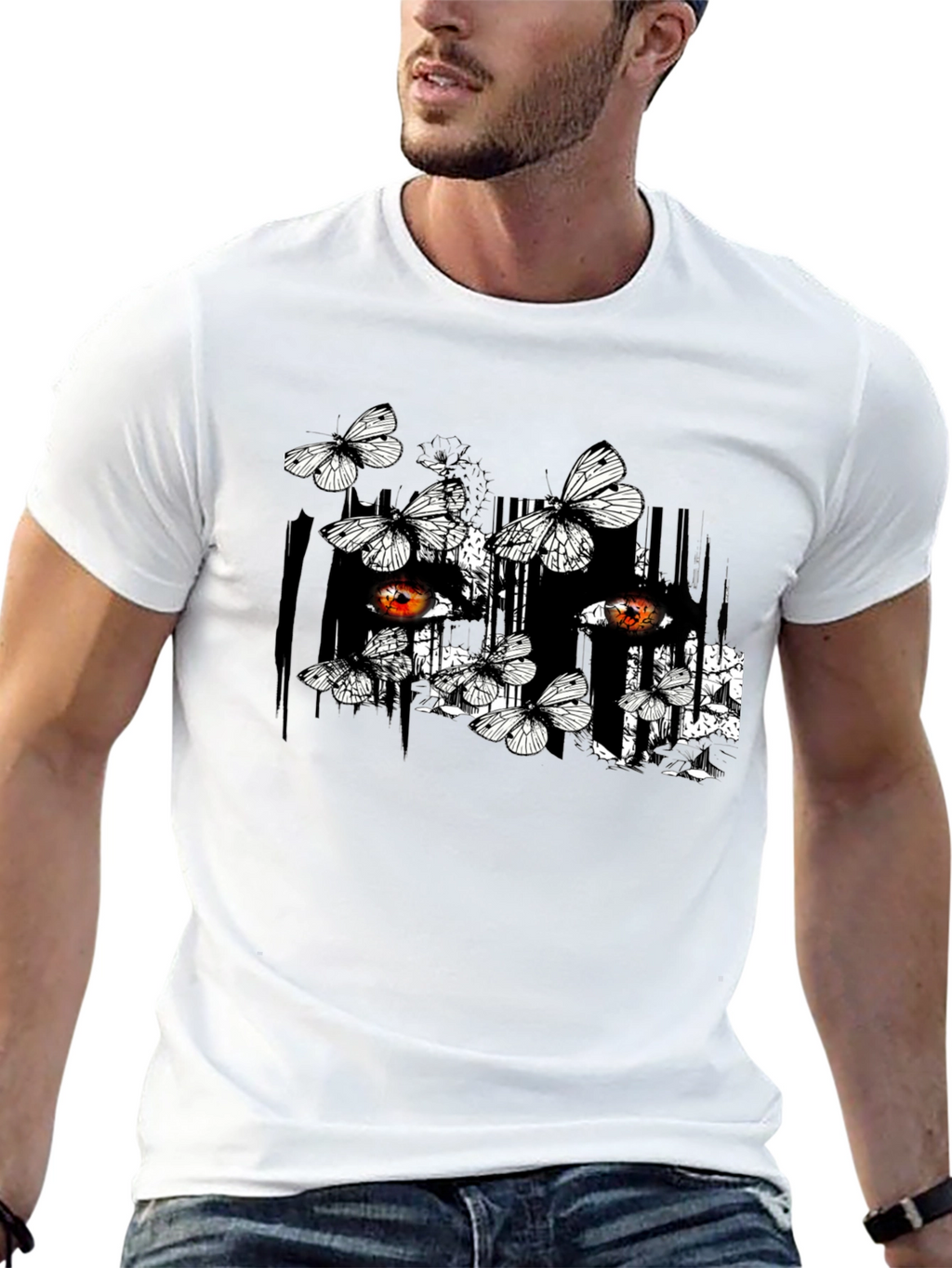 Butterfly & Eye Graphic Black T-Shirt