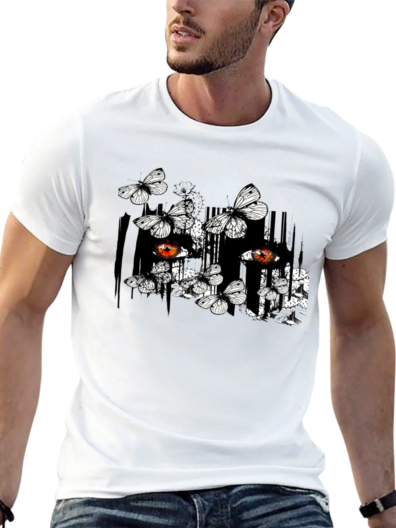 Butterfly & Eye Graphic Black T-Shirt
