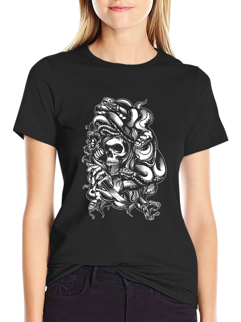 Skull & Snake Graphic Tee - Edgy Black T-Shirt