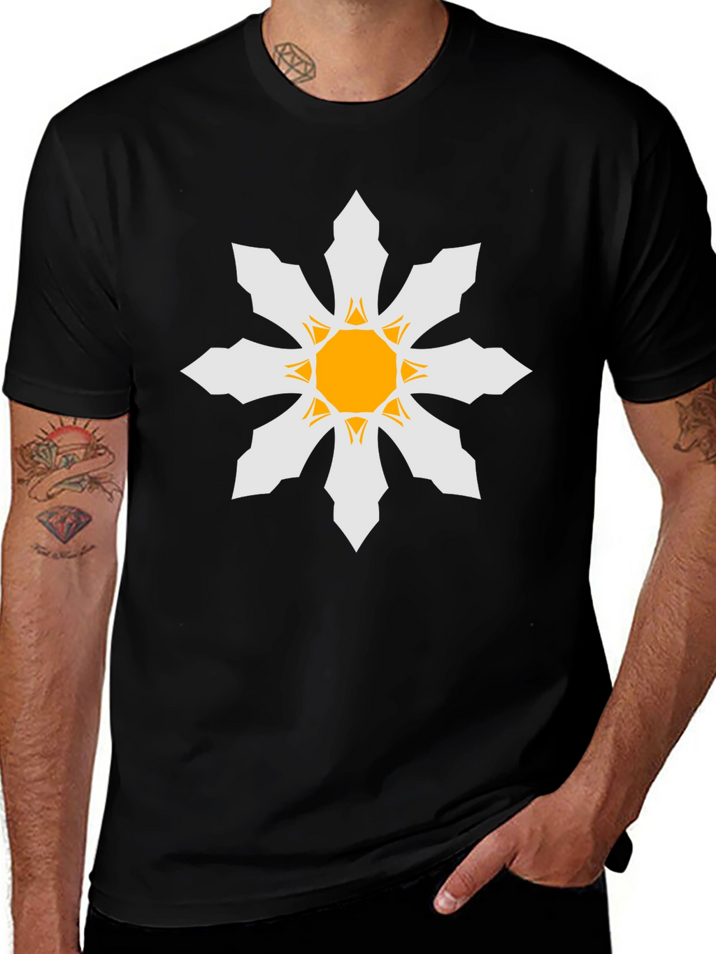 Geometric Starburst Mens Black T-Shirt
