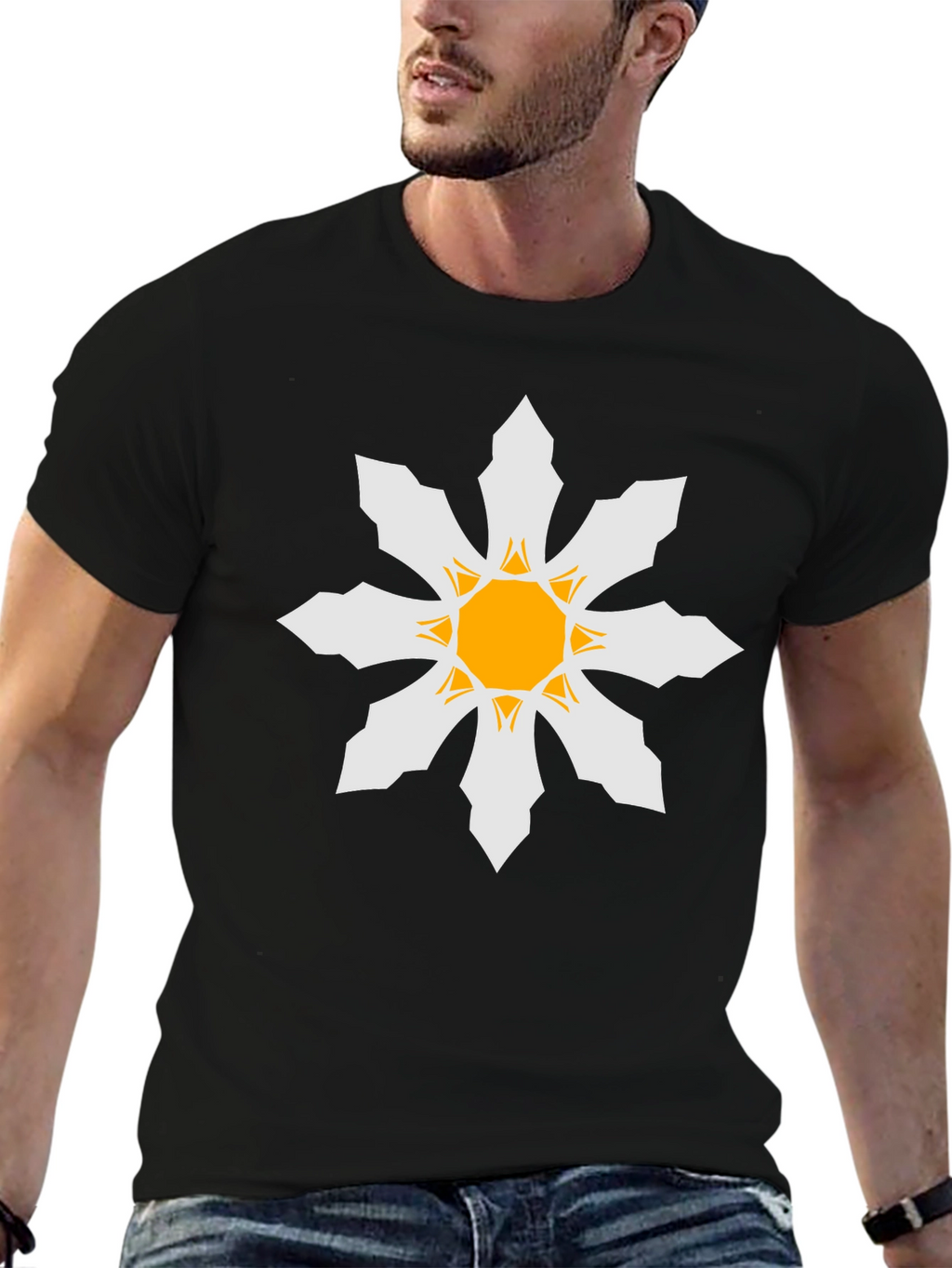Geometric Starburst Mens Black T-Shirt