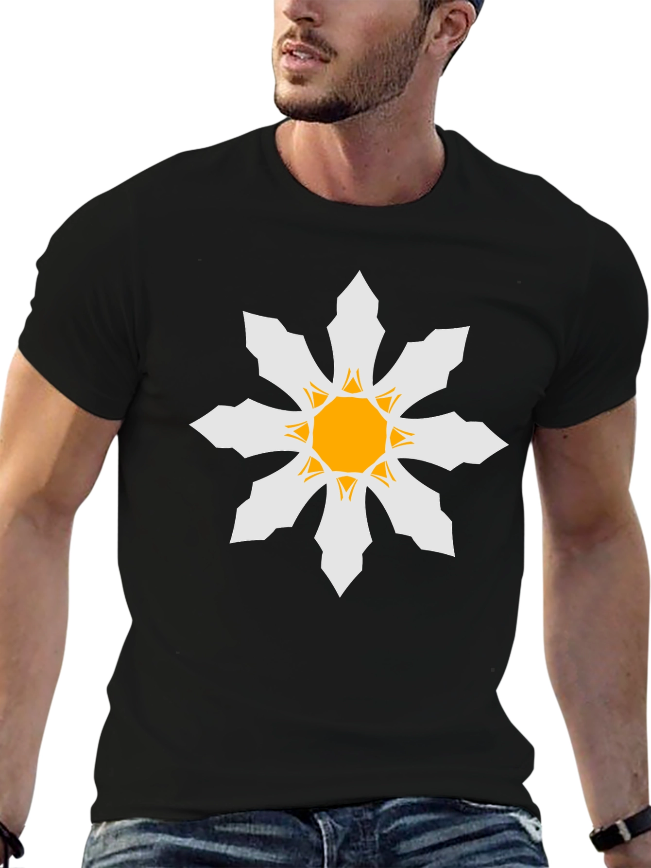 Geometric Starburst Mens Black T-Shirt
