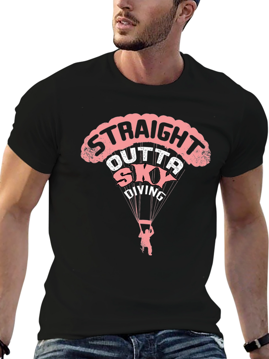 Straight Outta Skydiving Black Graphic Tee