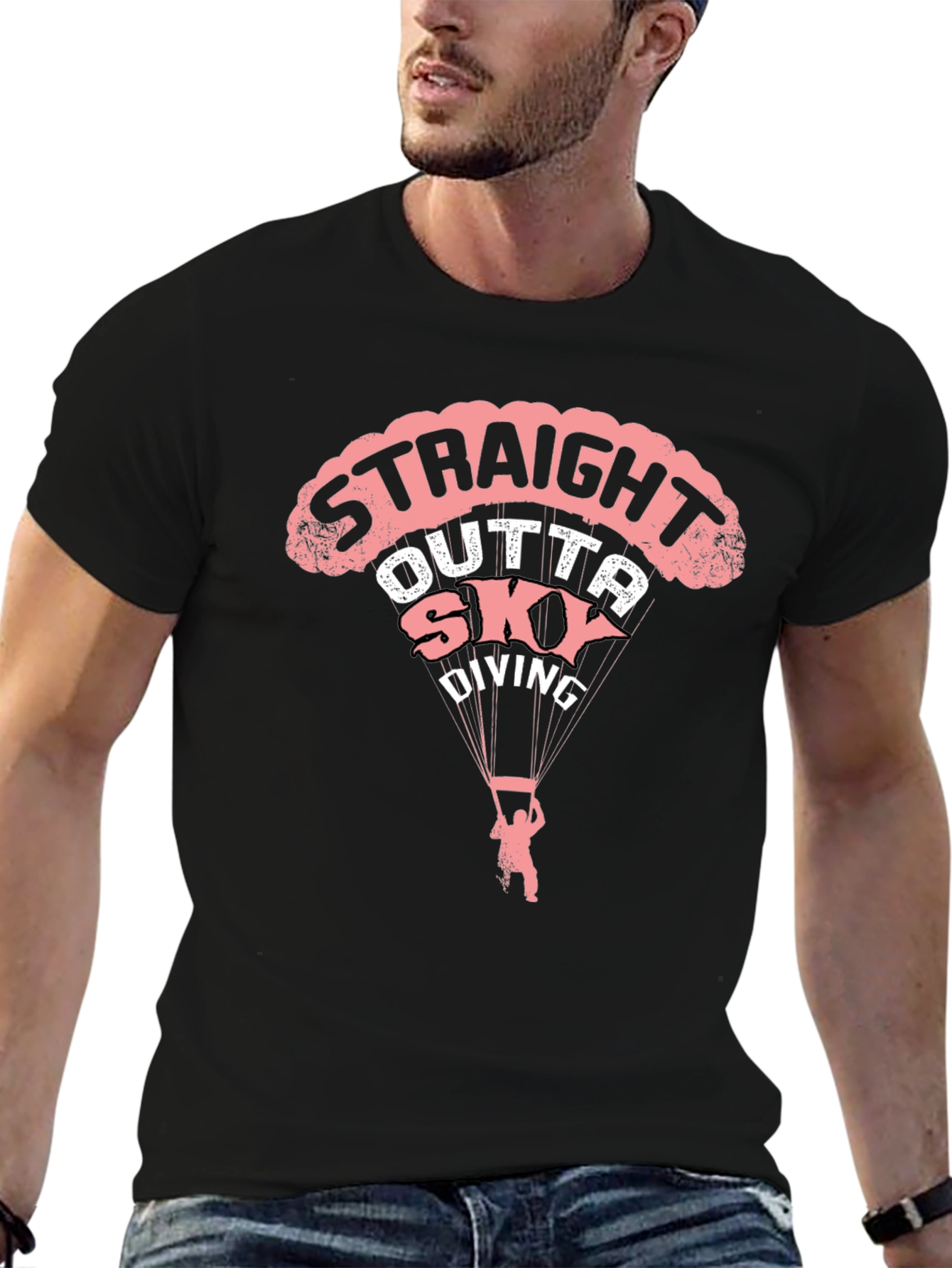 Straight Outta Skydiving Black Graphic Tee