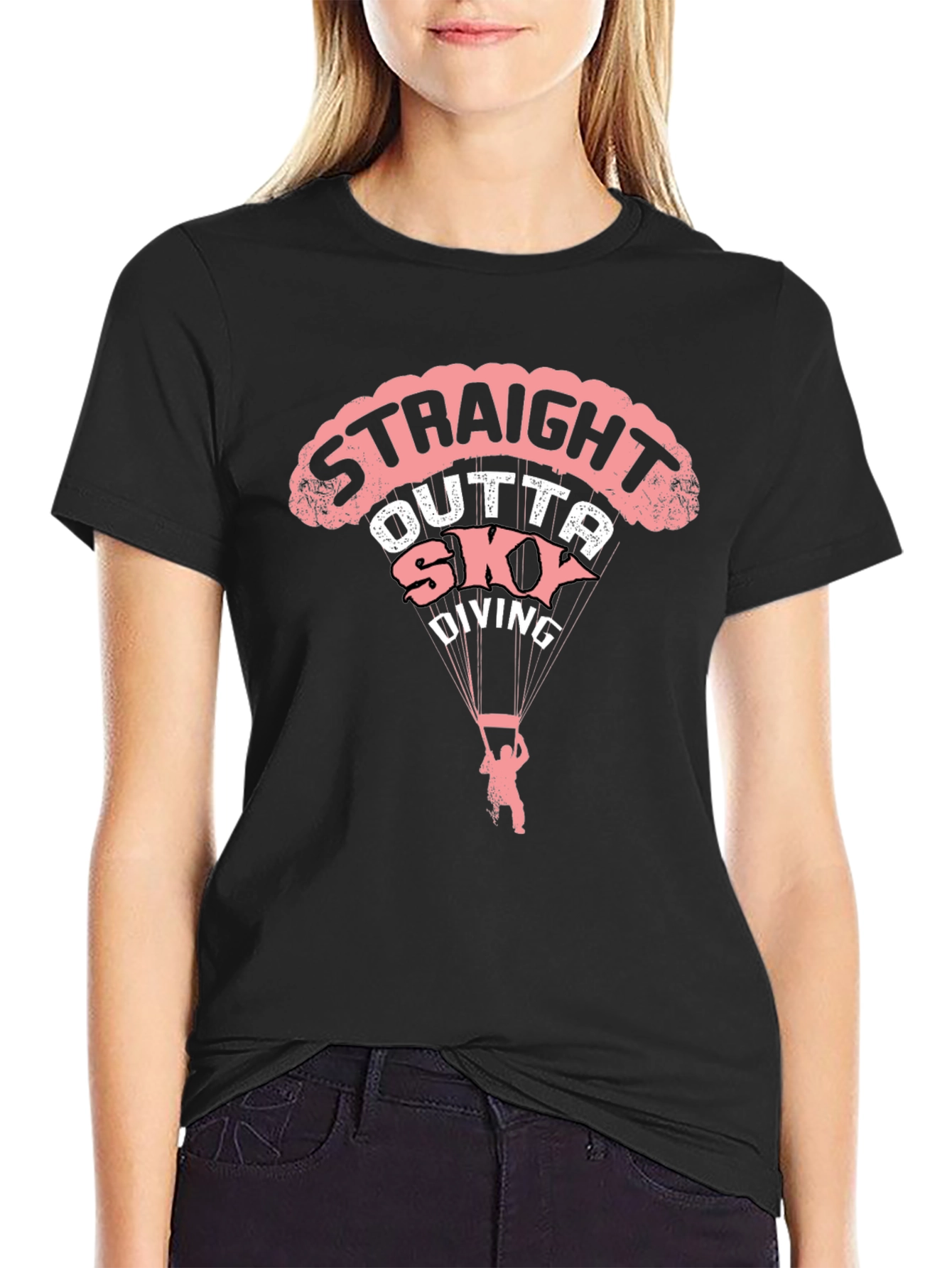 Straight Outta Skydiving Black Graphic Tee