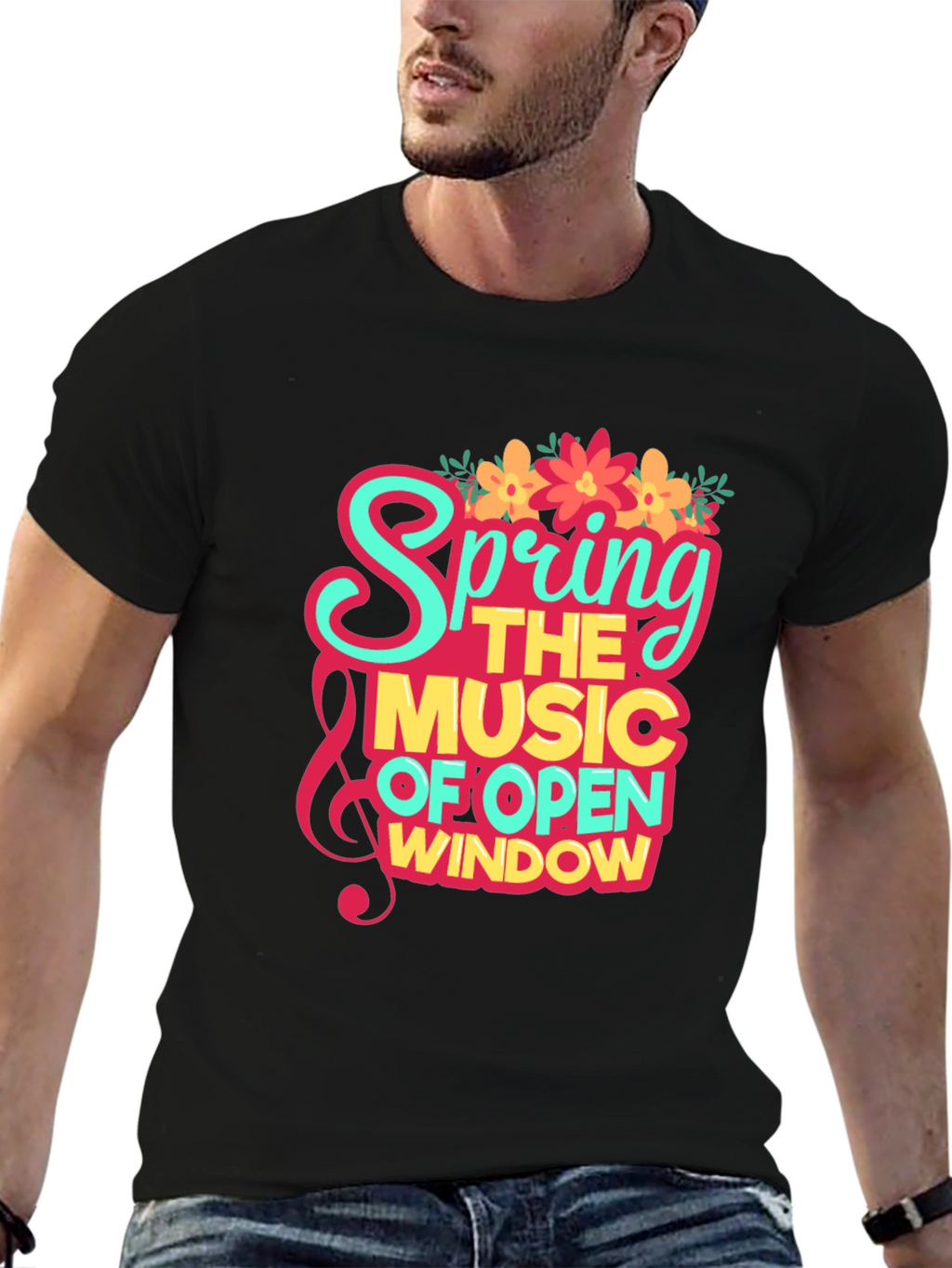 Spring Music Open Window Graphic Tee - Trendy Design